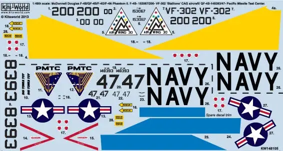 Warbird Decals 148105 1/48 F4B/QF4B18 Stallions Naval Air Station, Phantom II Pacific Missile Test Center