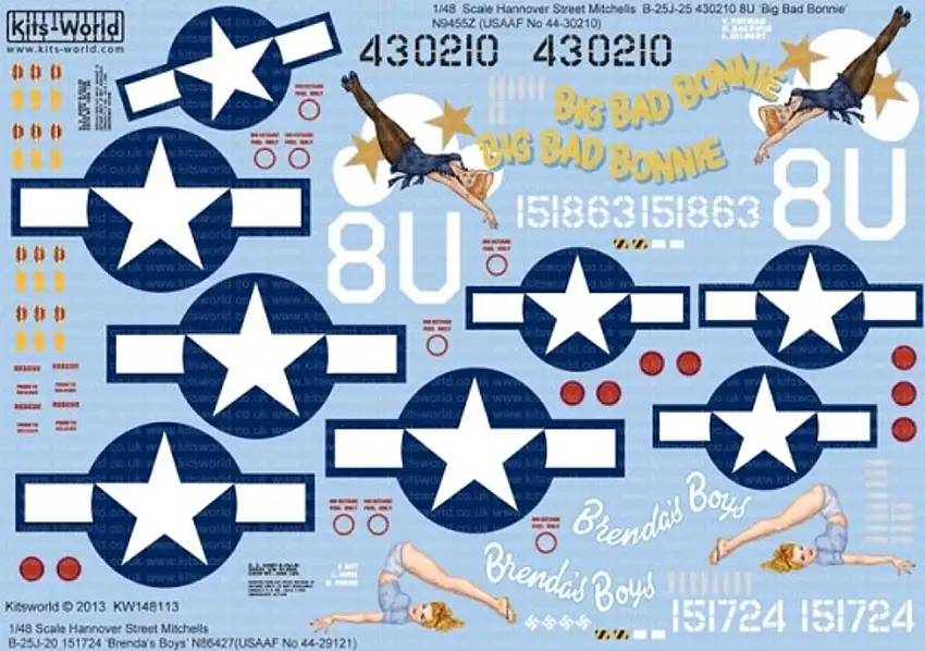B-25J "Big Bad Bonnie" & "Brenda's Boys" 1/48 Warbird Decals