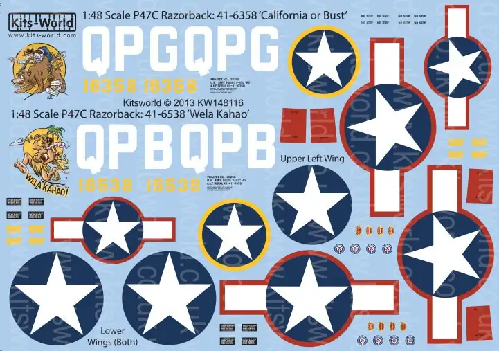 Warbird Decals 148116 1/48 P47C California or Bust, Wela Kahao