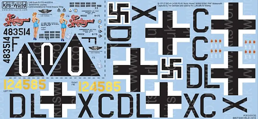 B-17F/G 'Sentimental Journey', 'Wulf Hound' 1/48 Kitsworld Decals