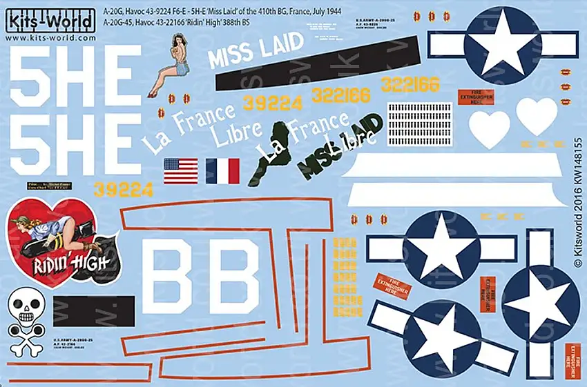 A-20G Havocs Miss Laid, Ridin High 1/48 Warbird Decals