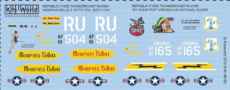 Warbird Decals 148162 1/48 F105D Memphis Belle 357th/355th Royal Thai Air Base, My Honeypot Virginia Air National Guard