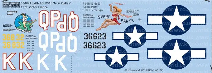 Warbird Decals 148180 1/48 P51B Early War Heavies over Pacific Miss Dallas, Spare Parts