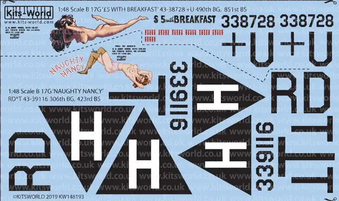 Warbird Decals 148193 1/48 B17G Late Mark (Staggered Waist Gun)With Breakfast, Naughty Nancy