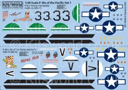 Warbird Decals 148206 1/48 P38L 8th FG Windy City Ruthie 380th FS, Pecks Bad Girl V 36th FS Late War