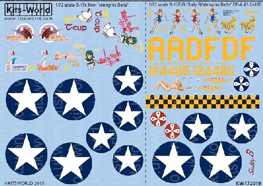 B-17F/G 'Memphis Belle', 'Sally B', Baby Ruth' 1/72 Kitsworld Decals