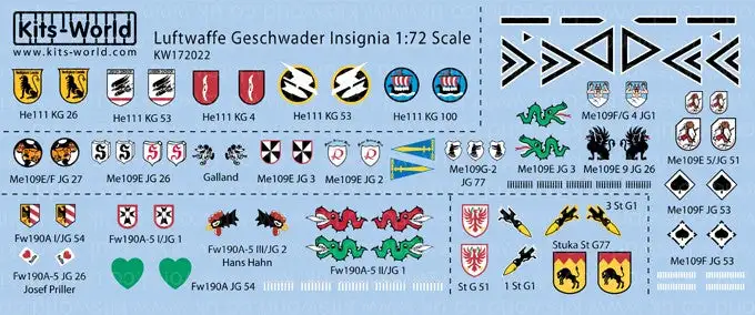 Warbird Decals 172022 1/72 Luftwaffe Geschwader Insignia (26 Designs)