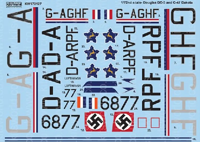 C-47/DC-3 Douglas Dakota 'Dazzle Dak' - BOAC - Captured Luftwaffe 1/72 Kitsworld Decals