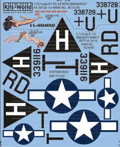 Warbird Decals 172159 1/72 B17G Late Mark (Staggered Waist Gun) With Breakfast, Naughty Nancy