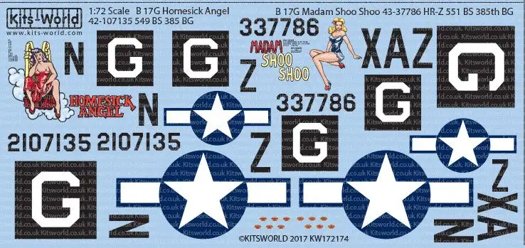 Warbird Decals 172174 1/72 B17G Homesick Angel, Madam Shoo Shoo