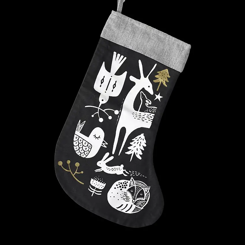 Winter Animals Stocking - White On Black