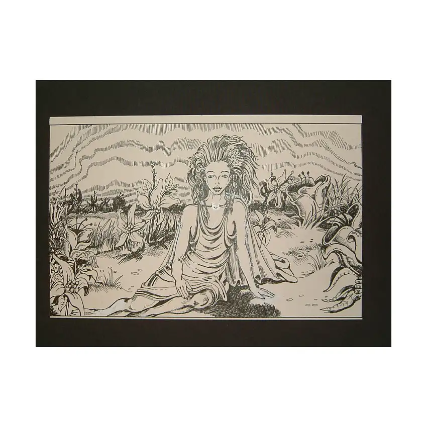 #2 - Beautiful Woman in Field - 11" x 7" Original Ink