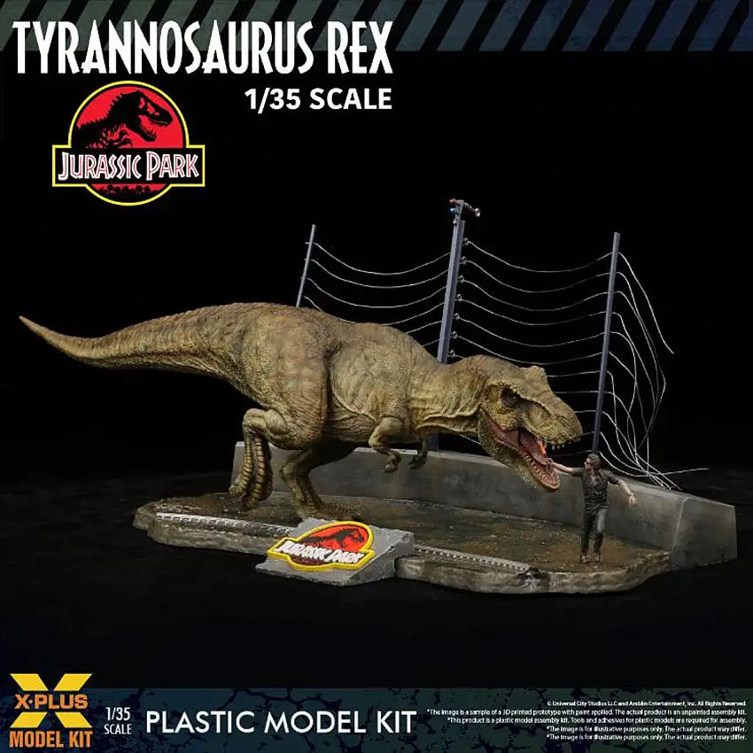 Jurassic Park T-Rex Dinosaur w/Figure, Fencing & Base 1/35 X-Plus Model Kits